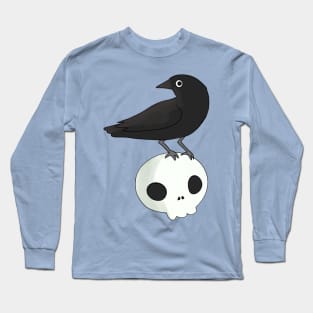 crow and skull illustration Long Sleeve T-Shirt